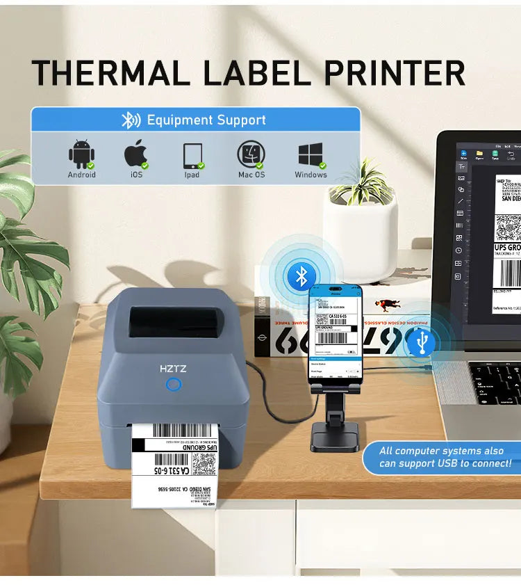 Printiup Label Max - Imprimante Thermique Étiquettes 4x6 Haut Débit – Bluetooth, Wi-Fi & USB – Compatible iPhone, Android, Mac & Windows
