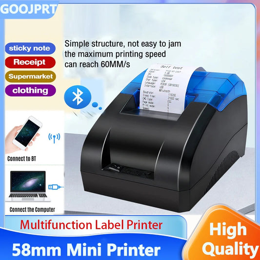 Printiup POS Flex - Imprimante Thermique Caisse 58 mm – Bluetooth & USB – Compatible iOS, Android, Windows & Mac