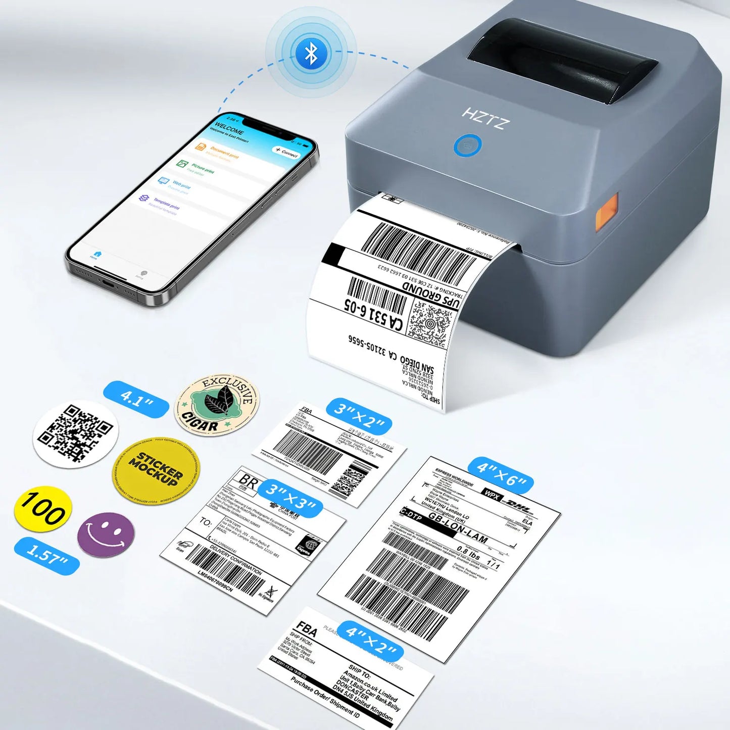 Printiup Label Max - Imprimante Thermique Étiquettes 4x6 Haut Débit – Bluetooth, Wi-Fi & USB – Compatible iPhone, Android, Mac & Windows