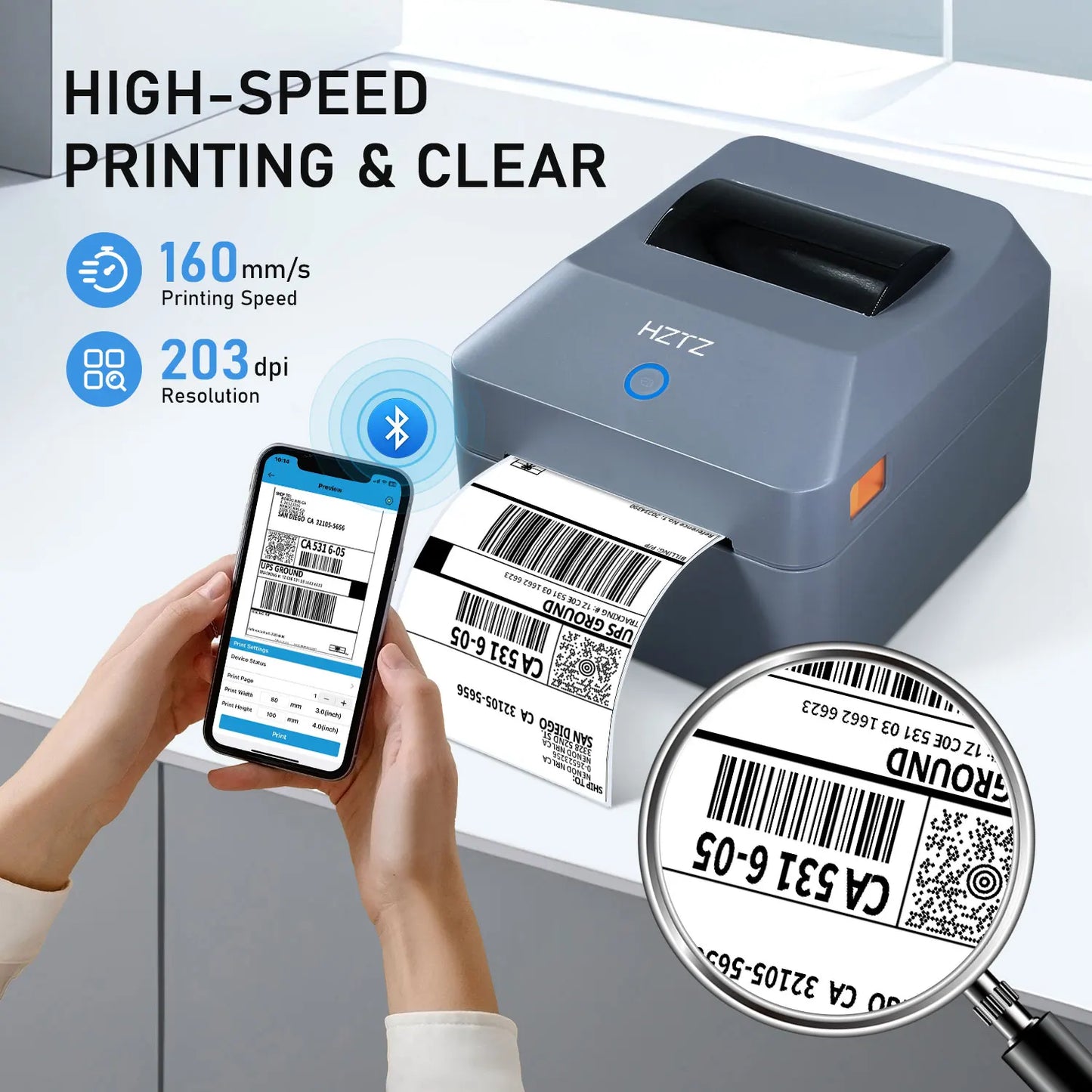 Printiup Label Max - Imprimante Thermique Étiquettes 4x6 Haut Débit – Bluetooth, Wi-Fi & USB – Compatible iPhone, Android, Mac & Windows
