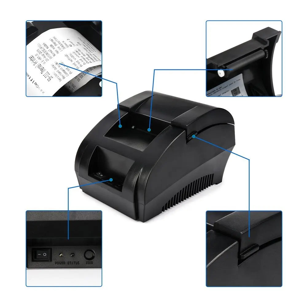 Printiup POS Pro - Imprimante Thermique Caisse Portable 58 mm – Bluetooth & USB – Multi-OS