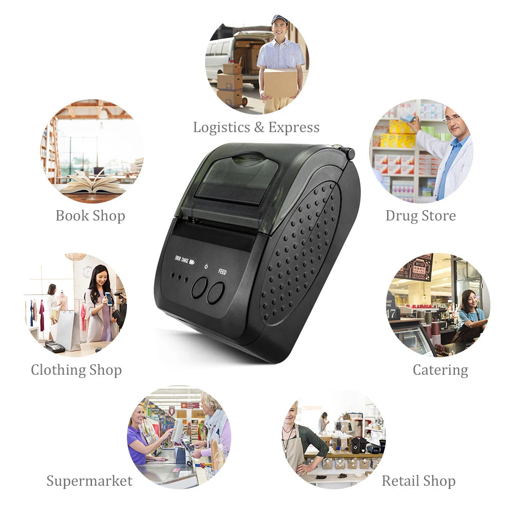 Printiup POS Pro - Imprimante Thermique Caisse Portable 58 mm – Bluetooth & USB – Multi-OS