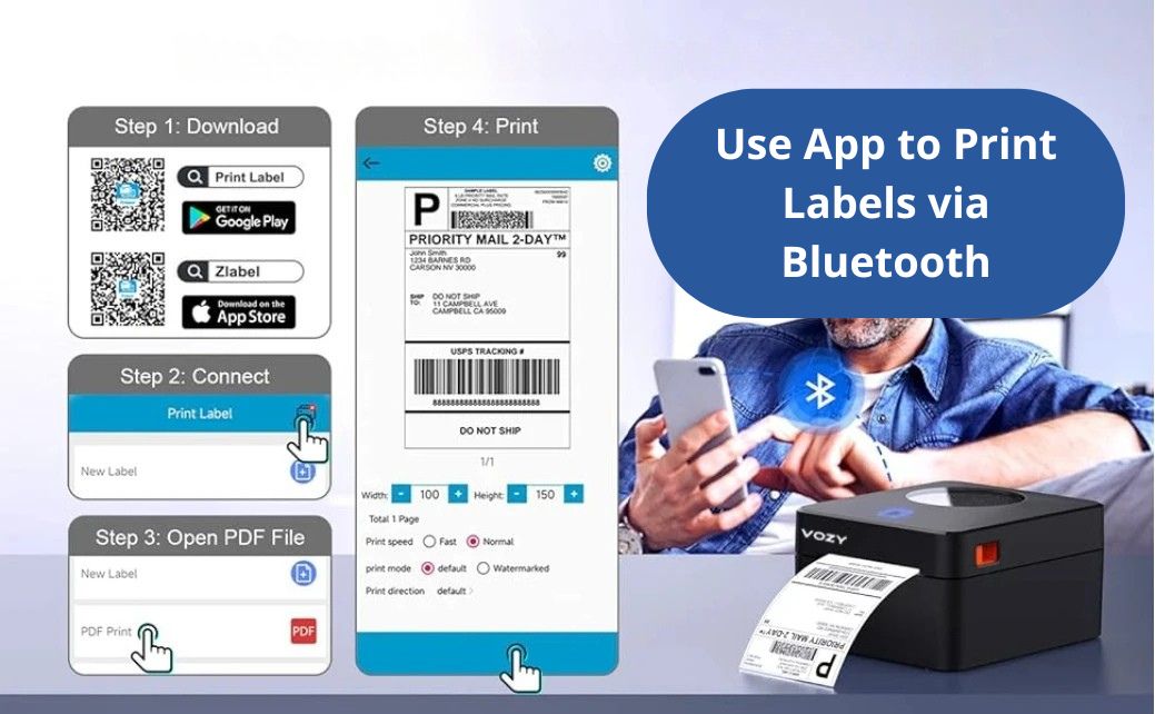 Printiup Label Flex - Imprimante Thermique Étiquettes 4x6 Bluetooth – Polyvalente & Rapide – Compatible Windows, Mac, iOS & Android
