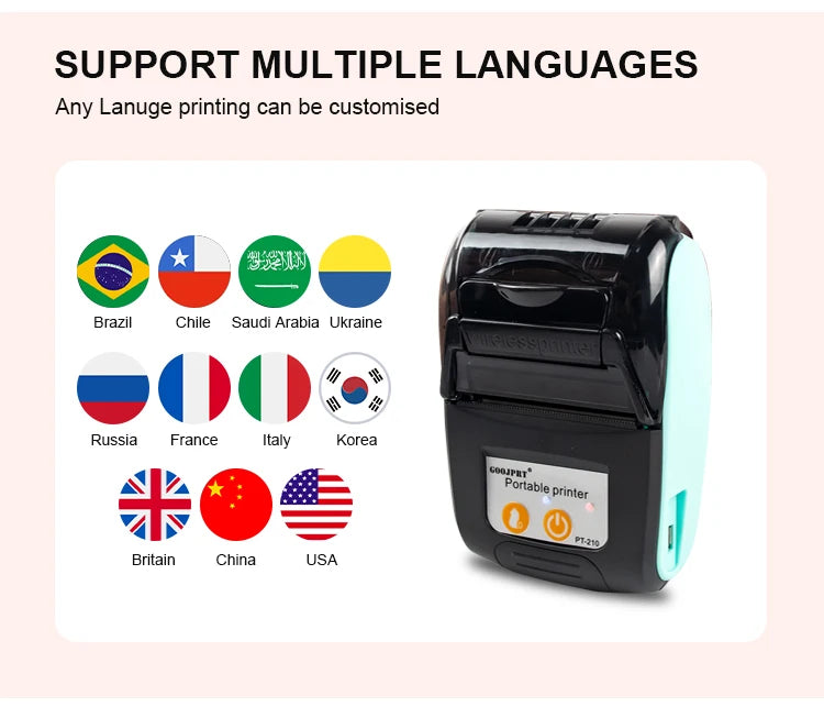Printiup POS Go - Imprimante Thermique Caisse Portable 58 mm – Bluetooth & USB – Avec Batterie Rechargeable