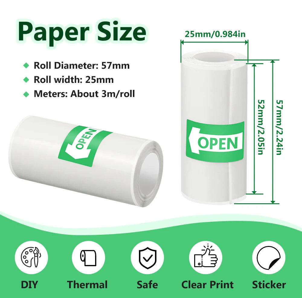 57*25MM Thermal Paper Label Sticker Adhesive Rolls Paper For Mini Printer Instant Print Kids Camera Printing Paper Replacement