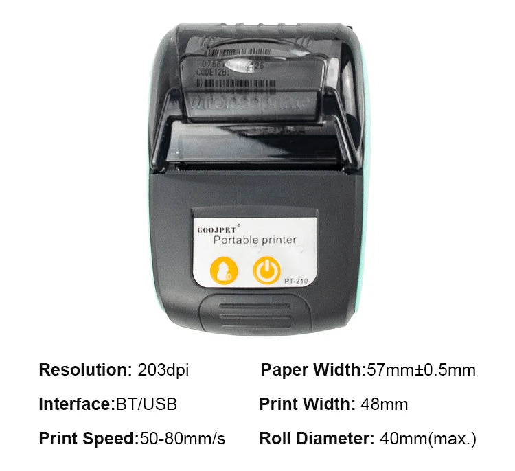 Printiup POS Go - Imprimante Thermique Caisse Portable 58 mm – Bluetooth & USB – Avec Batterie Rechargeable