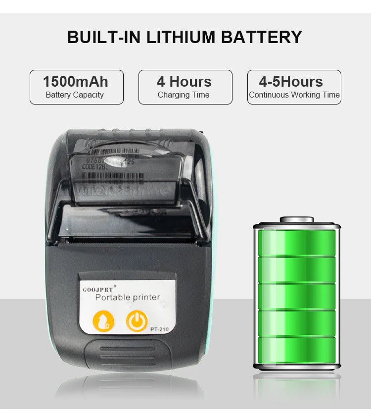Printiup POS Go - Imprimante Thermique Caisse Portable 58 mm – Bluetooth & USB – Avec Batterie Rechargeable