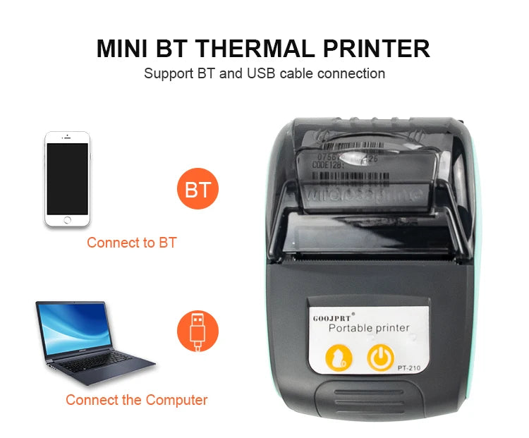 Printiup POS Go - Imprimante Thermique Caisse Portable 58 mm – Bluetooth & USB – Avec Batterie Rechargeable