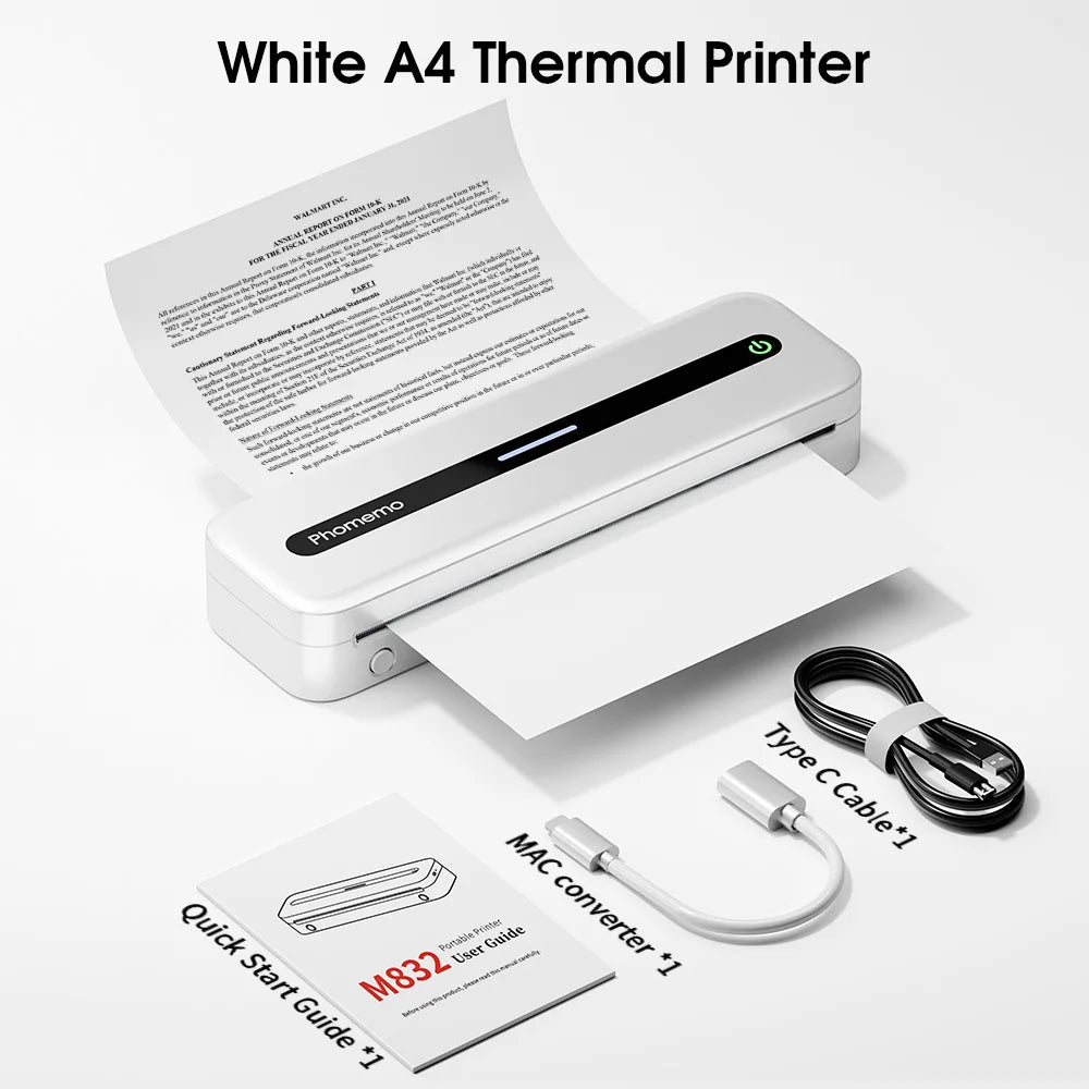 Printiup Core – Imprimante Thermique Portable Sans Encre A4 & Letter – Bluetooth Sans Fil