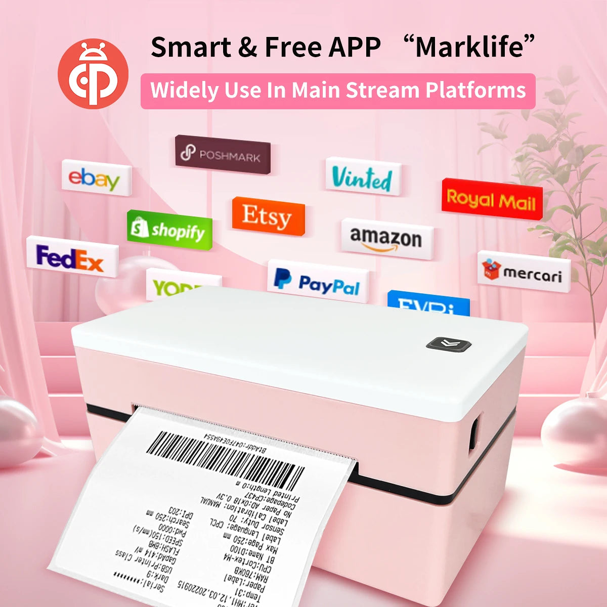 Printiup Label Go - Imprimante Thermique Étiquettes 4x6 Bluetooth – Compacte & Économique – Compatible iPhone, Android, Mac & Windows