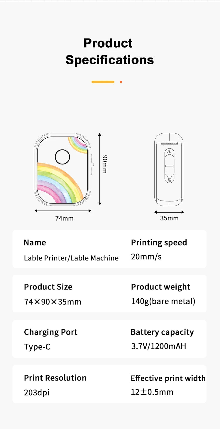 Printiup Label Go – Étiqueteuse Thermique Portable Bluetooth 14 mm – Créateurs & DIY