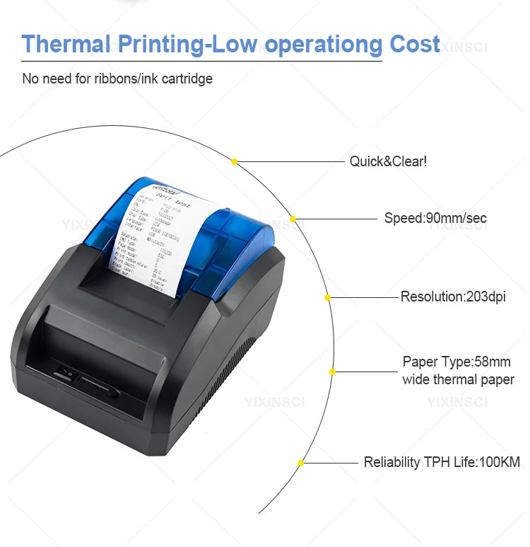 Printiup POS Flex - Imprimante Thermique Caisse 58 mm – Bluetooth & USB – Compatible iOS, Android, Windows & Mac