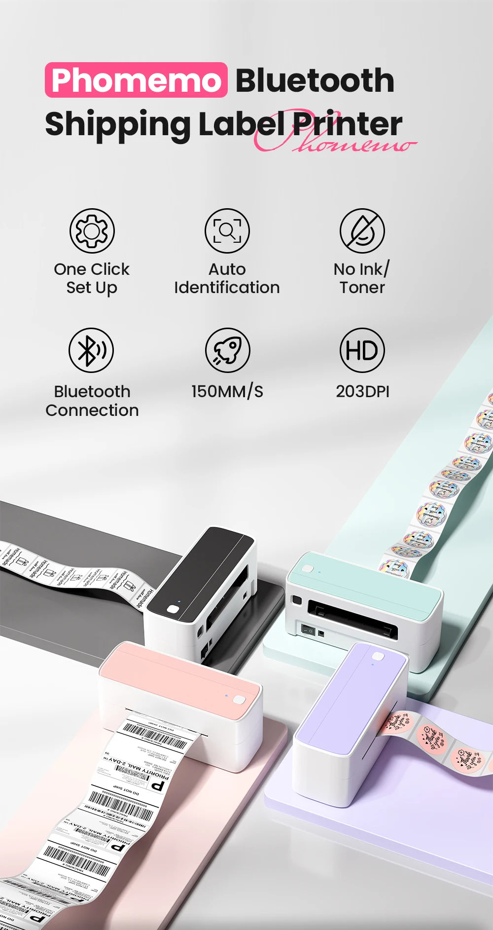 Printiup Label Air - Imprimante Thermique Étiquettes 4x6 Bluetooth Sans Fil – Compatible iPhone, Android, Mac & Windows