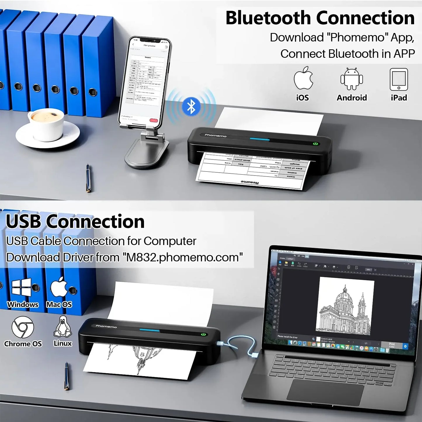 Printiup Core – Imprimante Thermique Portable Sans Encre A4 & Letter – Bluetooth Sans Fil