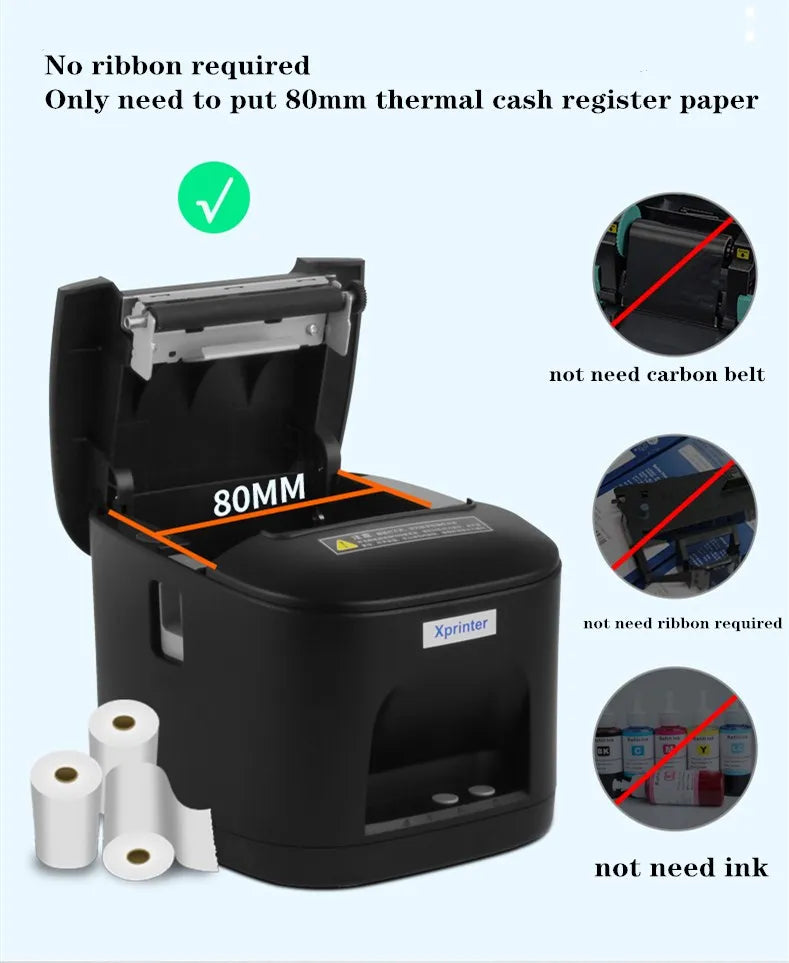 Printiup POS Max - Imprimante Thermique Caisse 80 mm – Auto-Cutter – USB & LAN – Haute Résolution