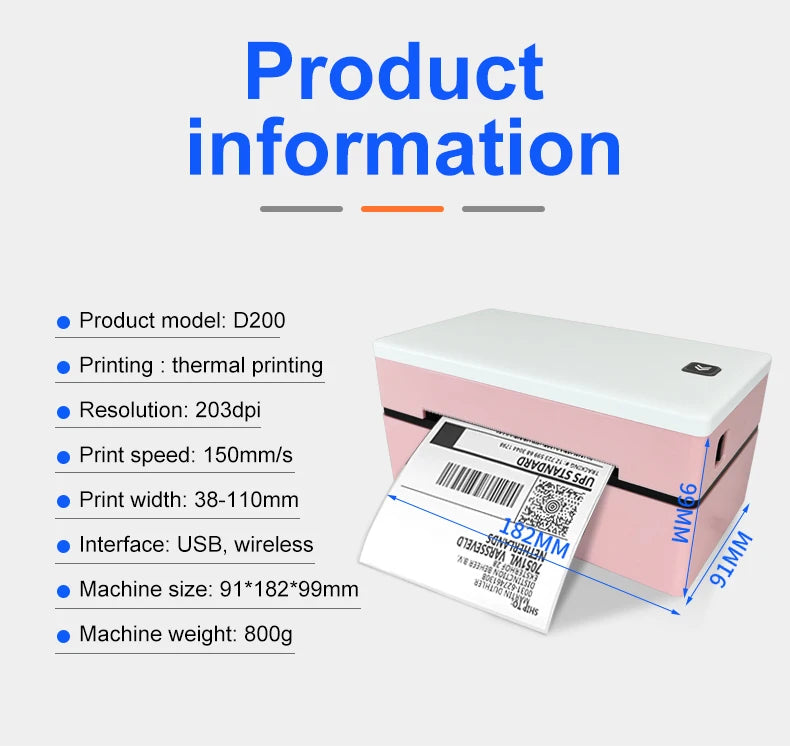 Printiup Label Go - Imprimante Thermique Étiquettes 4x6 Bluetooth – Compacte & Économique – Compatible iPhone, Android, Mac & Windows