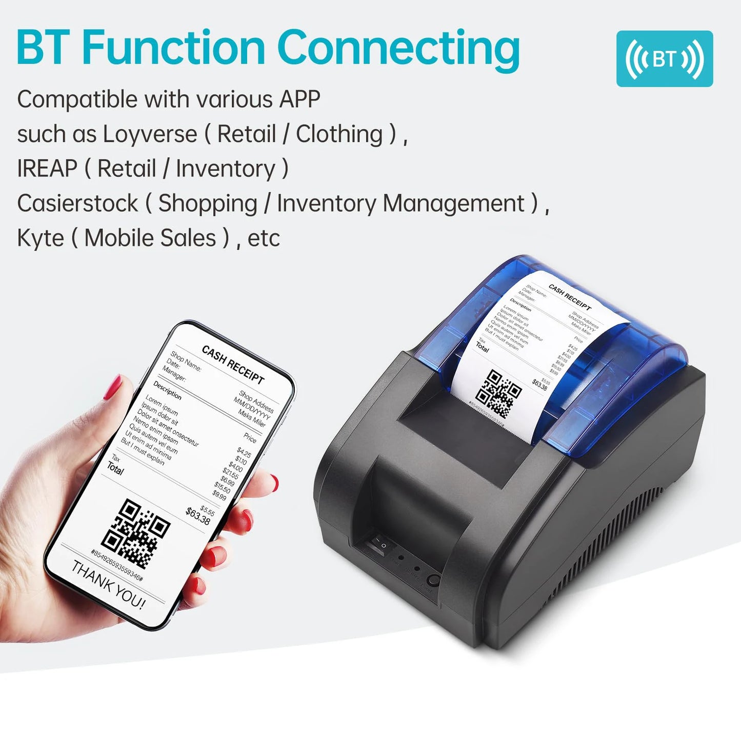 Printiup POS Flex - Imprimante Thermique Caisse 58 mm – Bluetooth & USB – Compatible iOS, Android, Windows & Mac