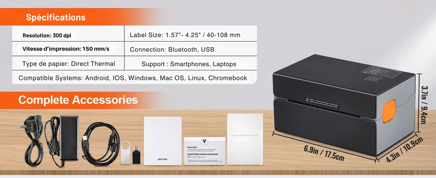 Printiup Label Edge – Imprimante Thermique Étiquettes 4x6 – Bluetooth & USB