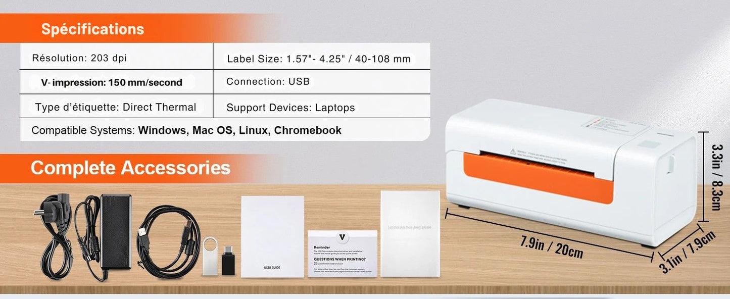 Printiup Label Smart – Imprimante Thermique Étiquettes 4x6 – USB