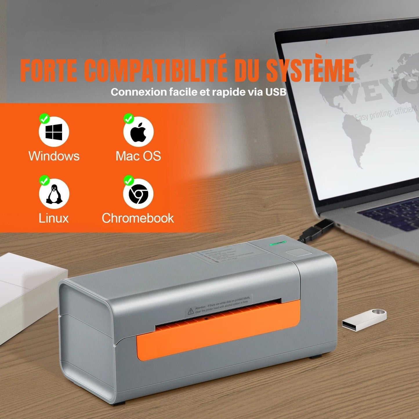 Printiup Label Flex - Imprimante Thermique Étiquettes 4x6 USB – Reconnaissance Automatique – Compatible Windows, Mac & Linux