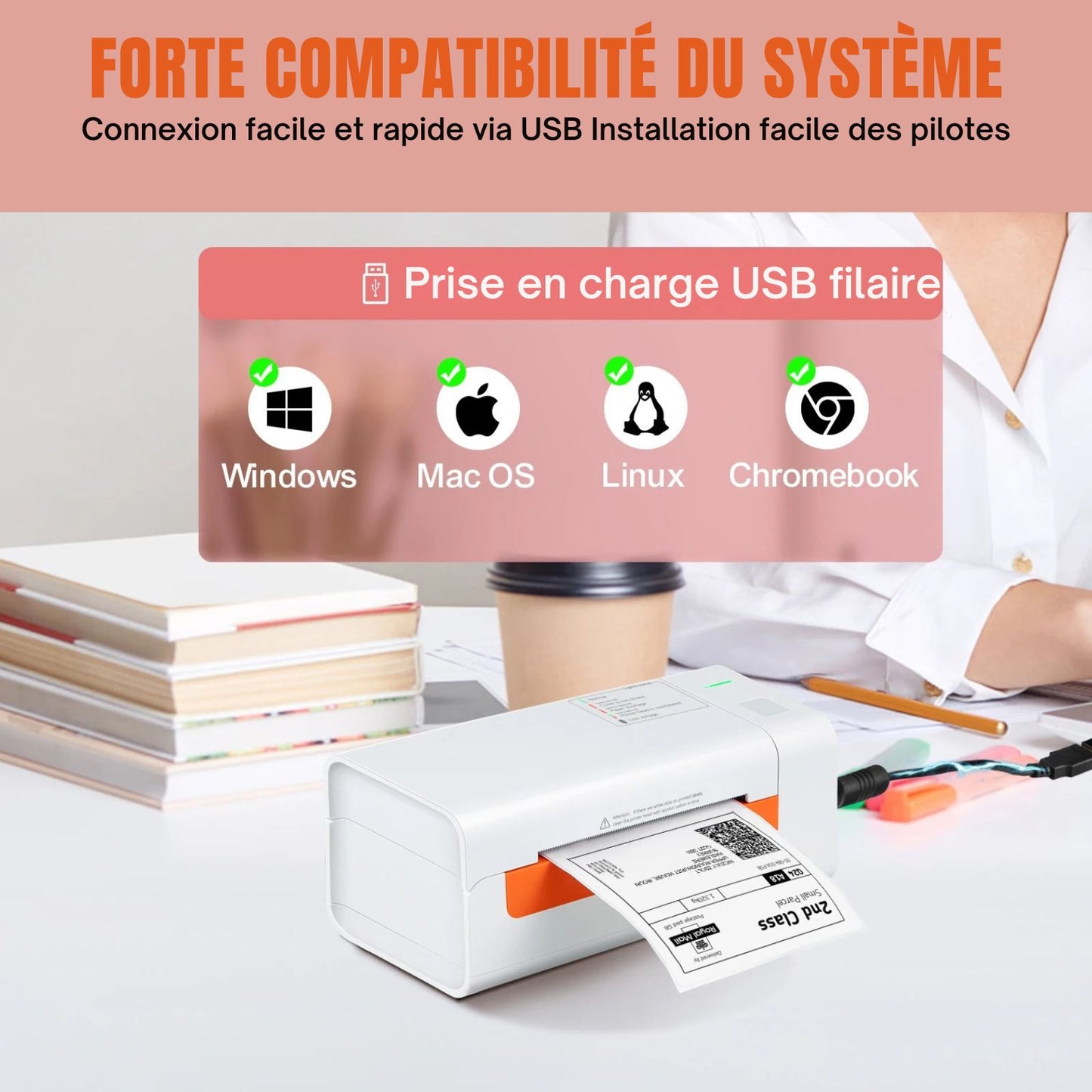 Printiup Label Smart – Imprimante Thermique Étiquettes 4x6 – USB