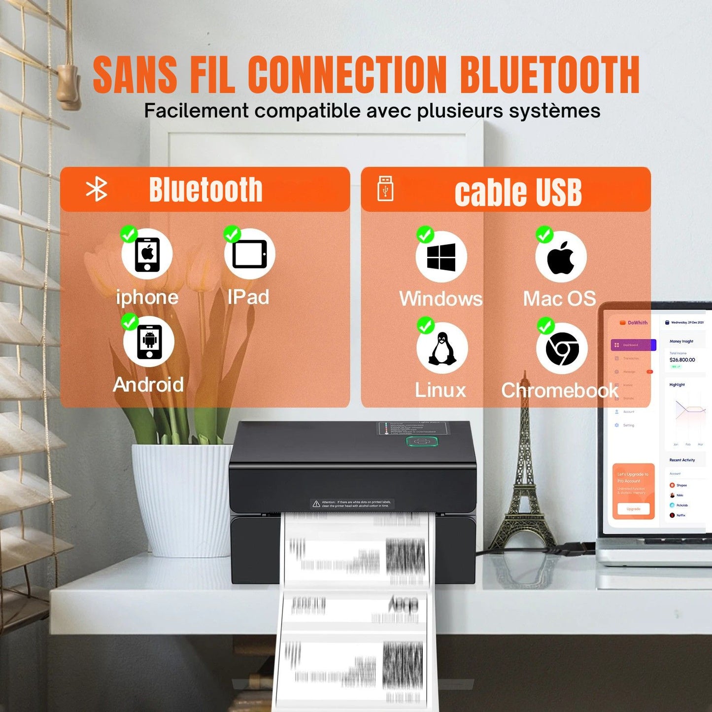 Printiup Label Edge – Imprimante Thermique Étiquettes 4x6 – Bluetooth & USB