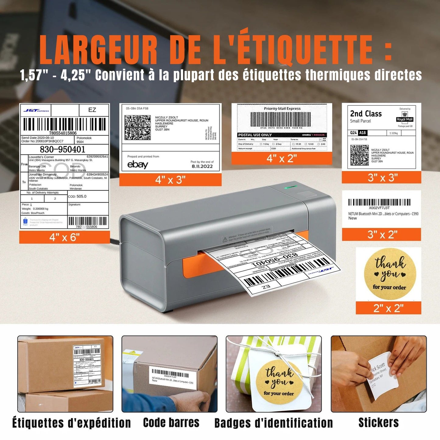 Printiup Label Flex - Imprimante Thermique Étiquettes 4x6 USB – Reconnaissance Automatique – Compatible Windows, Mac & Linux