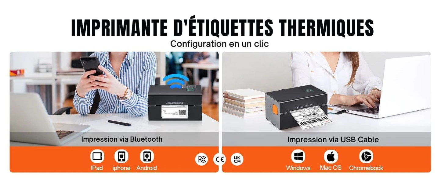 Printiup Label Edge – Imprimante Thermique Étiquettes 4x6 – Bluetooth & USB