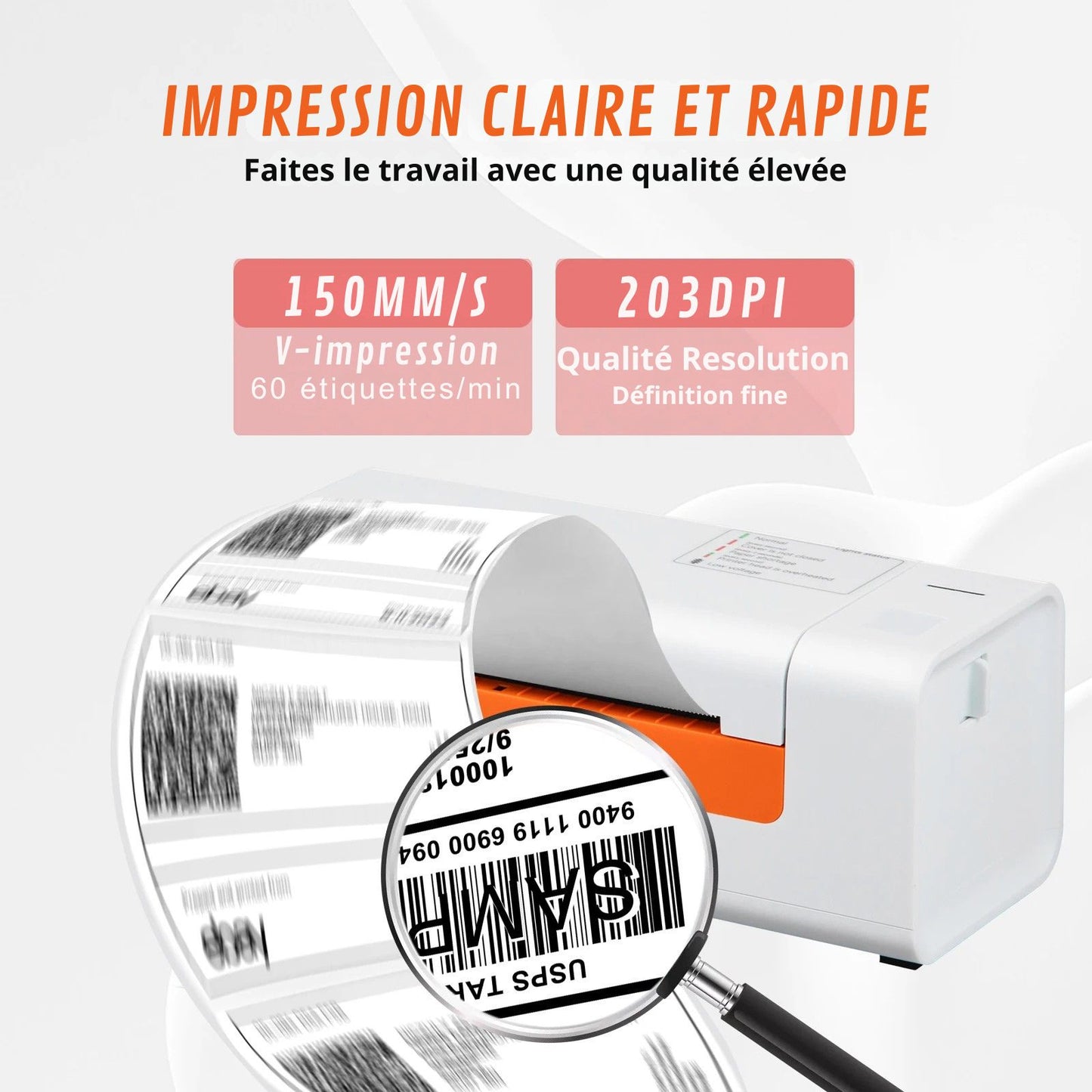 Printiup Label Smart – Imprimante Thermique Étiquettes 4x6 – USB