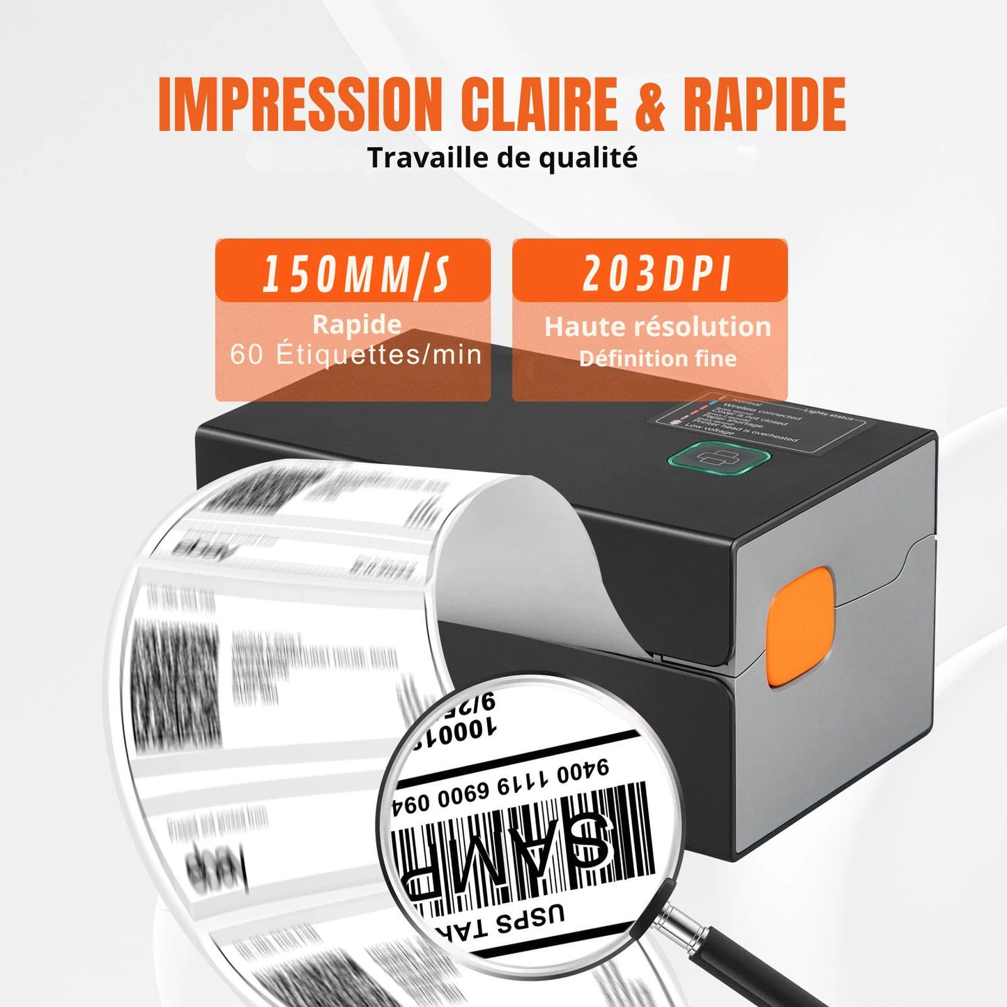 Printiup Label Edge – Imprimante Thermique Étiquettes 4x6 – Bluetooth & USB