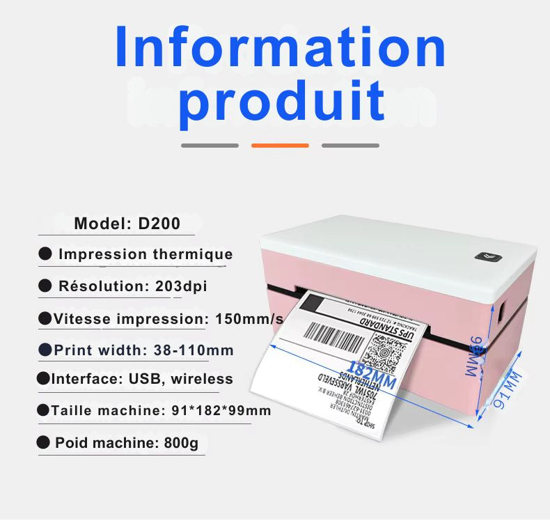 Printiup Label Rose - Imprimante Thermique Étiquettes 4x6 Bluetooth – Compacte & Économique – Compatible iPhone, Android, Mac & Windows