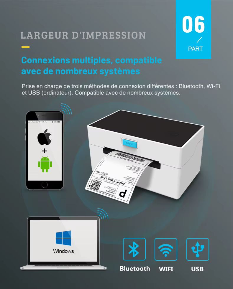 Printiup Label One – imprimante Thermique Étiquettes 4x6 Bluetooth – Compatible Windows, Mac, iOS & Android