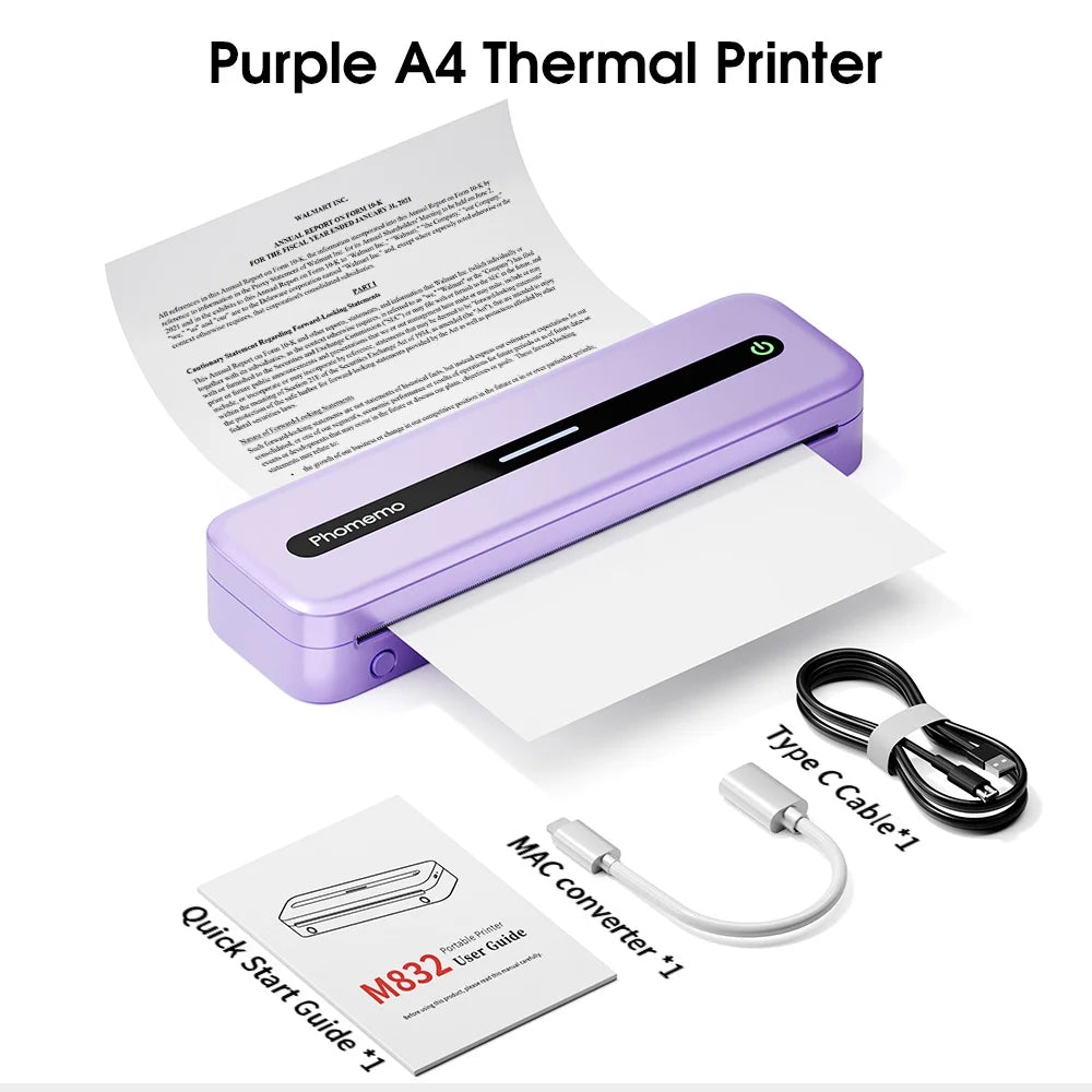 Printiup Core – Imprimante Thermique Portable Sans Encre A4 & Letter – Bluetooth Sans Fil